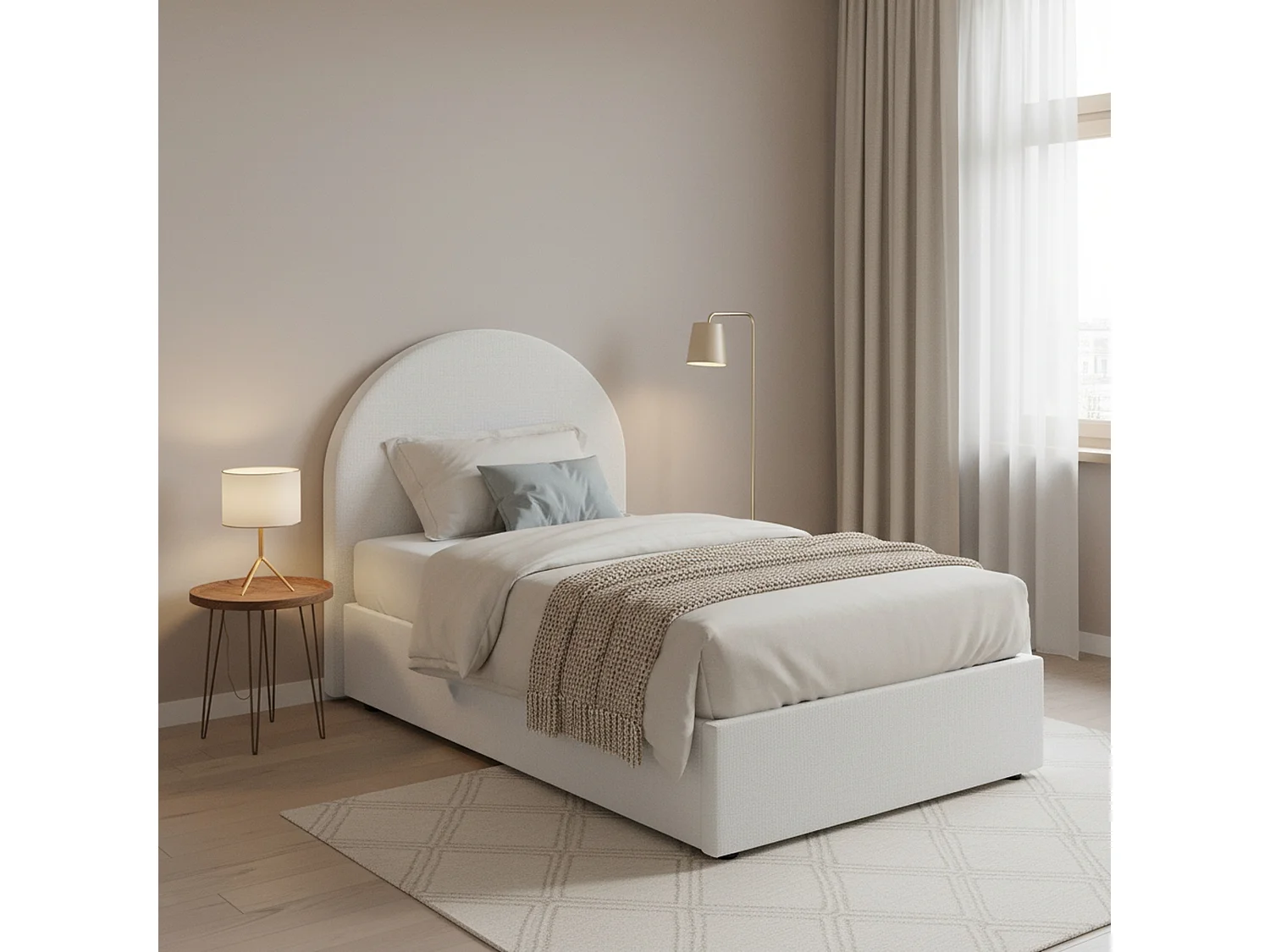 Lit simple Daim, Lit coffre avec revêtement en tissu, 100% Made in Italy, Ouverture frontale, adapté pour matelas 80x190 cm, Blanc