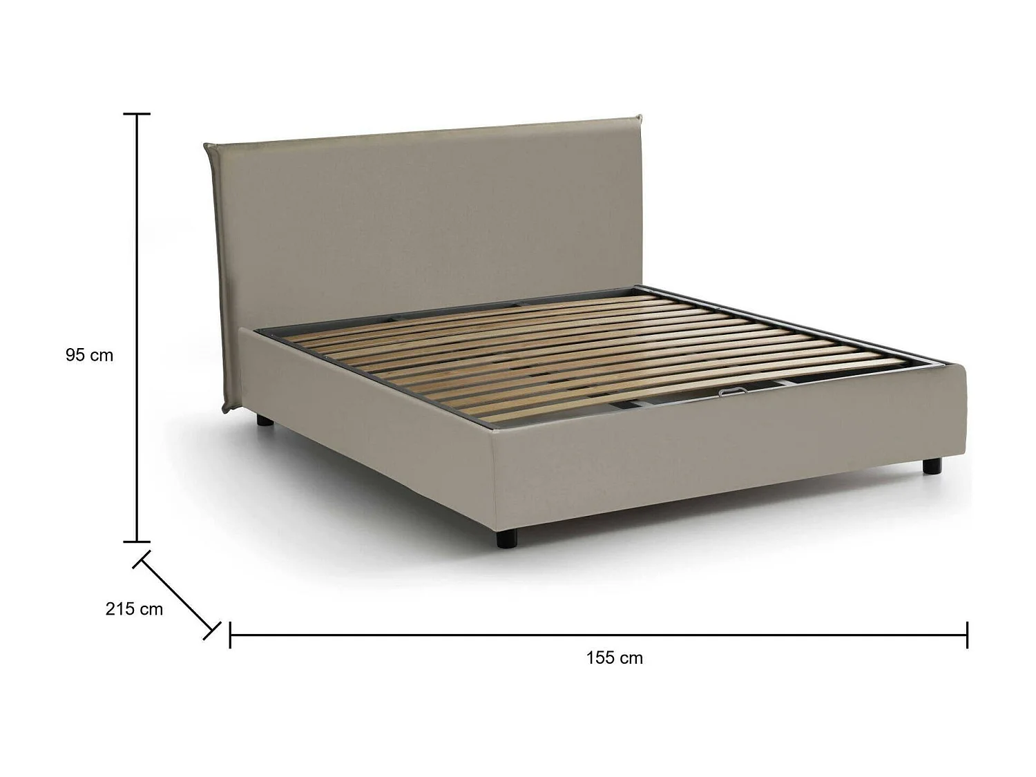 Lit double Dak, Lit coffre avec revêtement en éco-cuir, 100% Made in Italy, Ouverture frontale, adapté pour matelas 140x200 cm, gris tourterelle