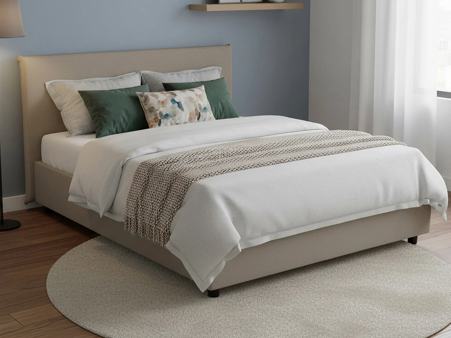Lit double Dak, Lit coffre avec revêtement en éco-cuir, 100% Made in Italy, Ouverture frontale, adapté pour matelas 140x200 cm, gris tourterelle