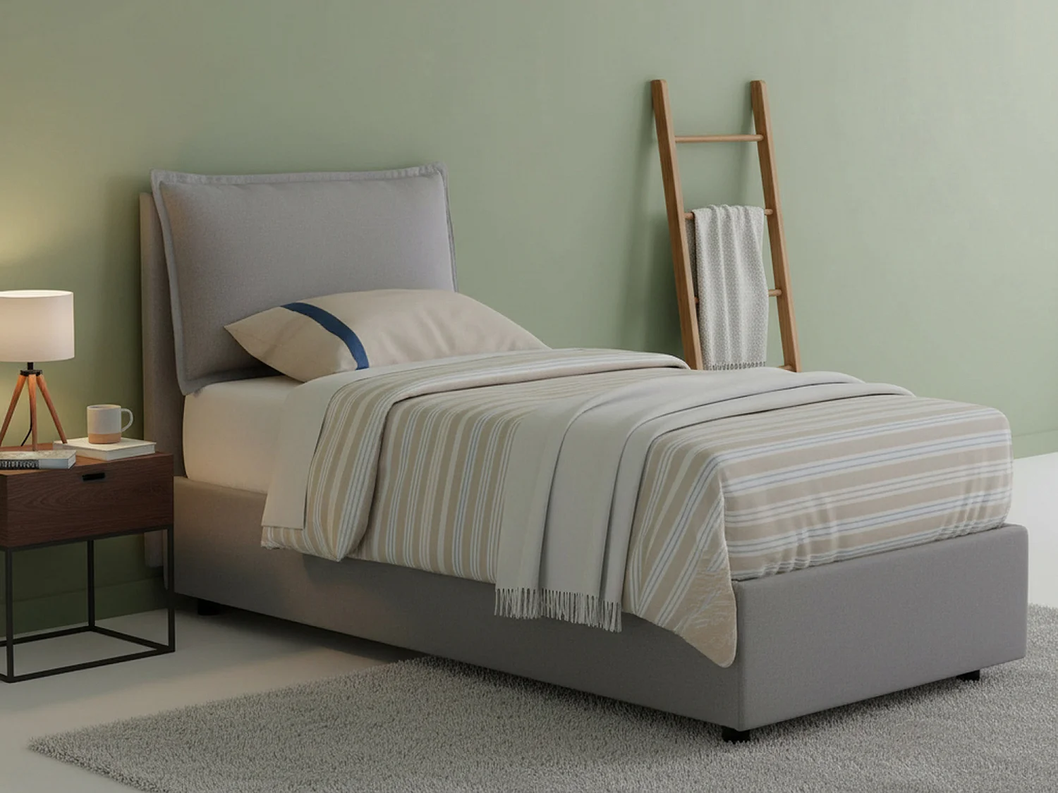 Dmarcon eenpersoonsbed, Opbergbed met stoffen bekleding, 100% Made in Italy, Opening aan de voorkant, inclusief matras van 80x200 cm, Grijs
