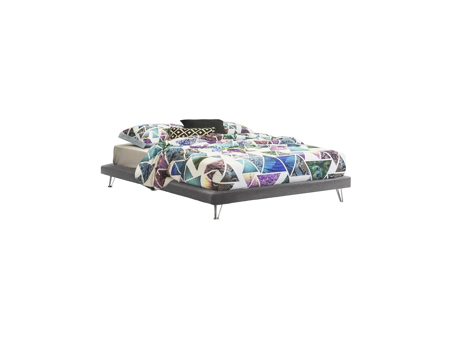 Cama matrimonial Dferron, Cama fija en tela con pies, 100% Made in Italy, adecuado para colchón 160x190 cm, Gris