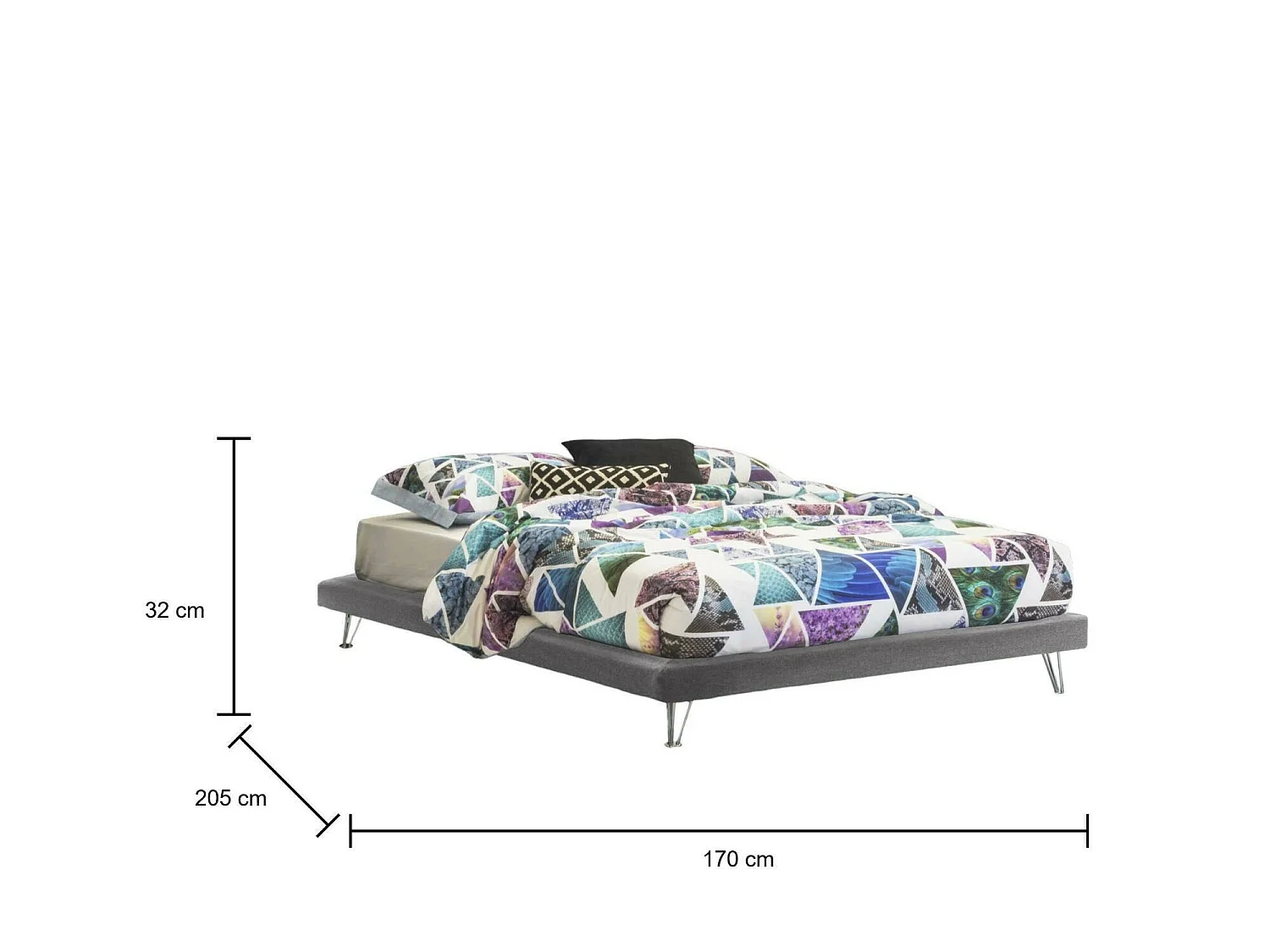 Cama matrimonial Dferron, Cama fija en tela con pies, 100% Made in Italy, adecuado para colchón 160x190 cm, Gris