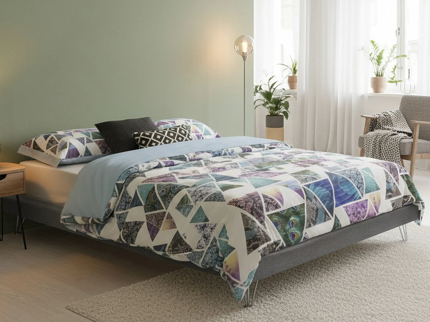 Cama matrimonial Dferron, Cama fija en tela con pies, 100% Made in Italy, adecuado para colchón 160x190 cm, Gris