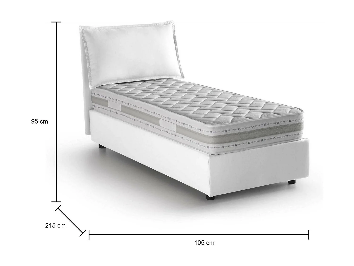 Cama individual Dcrnigo, Cama contenedor con revestimiento de tela, 100% Made in Italy, Apertura frontal, con colchón Cm 90x200 incluido, Crema