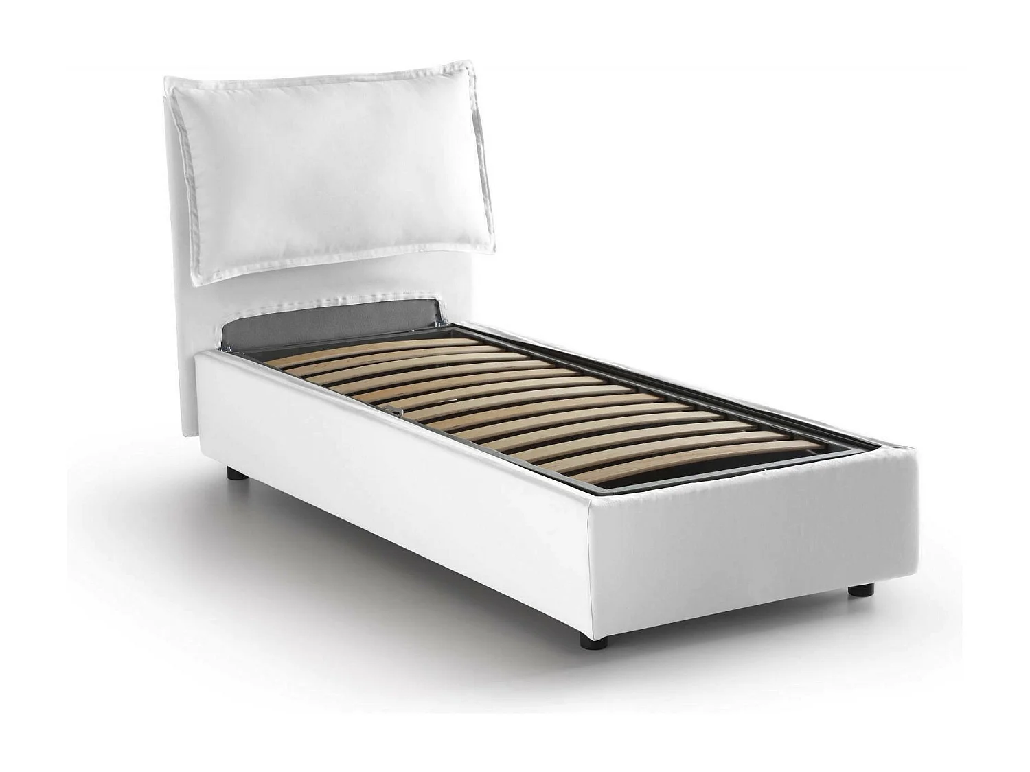 Carla eenpersoonsbed, Opbergbed met stoffen bekleding, 100% Made in Italy, Opening aan de voorkant, inclusief matras van 90x200 cm, Crème