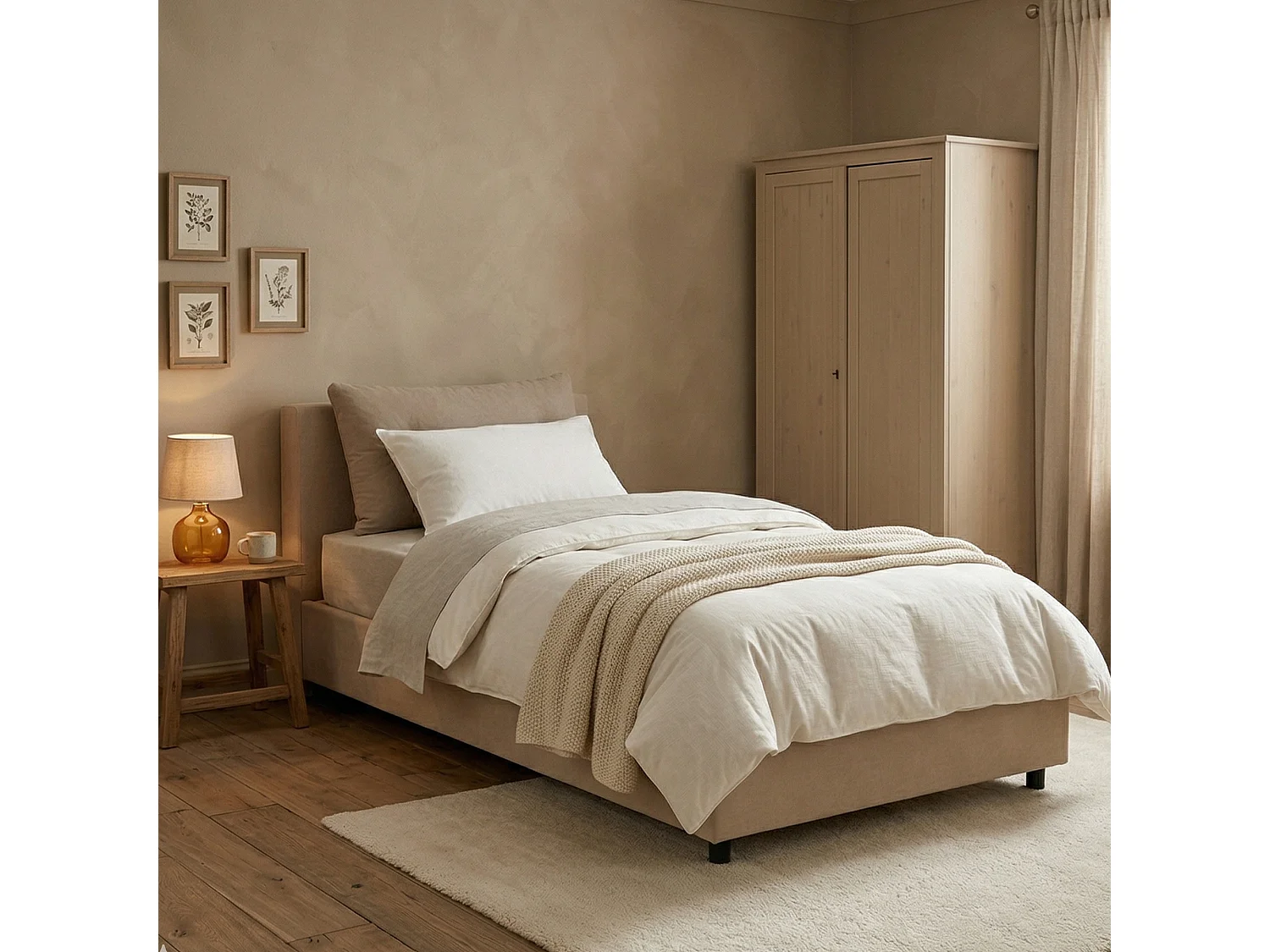 Dabasol eenpersoonsbed, Opbergbed met eco-lederen bekleding, 100% Made in Italy, Zijopening, inclusief matras van 80x190 cm, Taupe