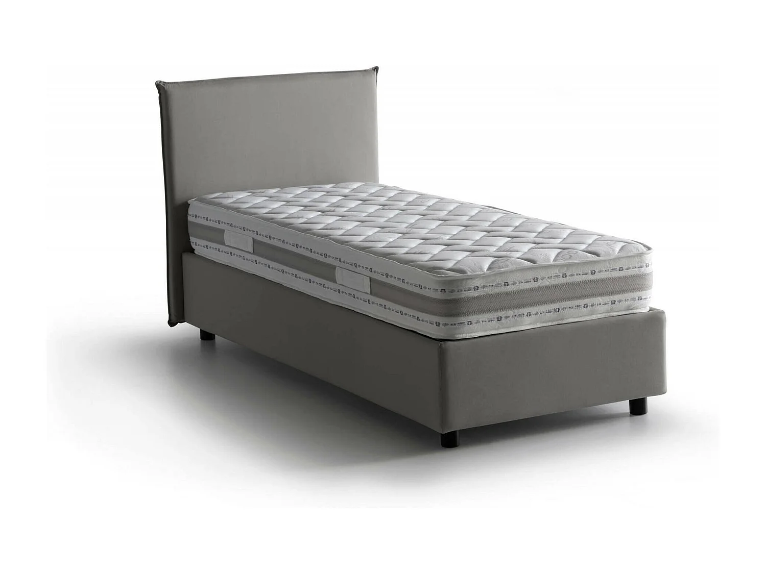 Cama de solteiro Daugell, Cama de armazenamento com forro de tecido, 100% Fabricado na Itália, Abertura lateral, com colchão 80x190 cm incluído, Cinza