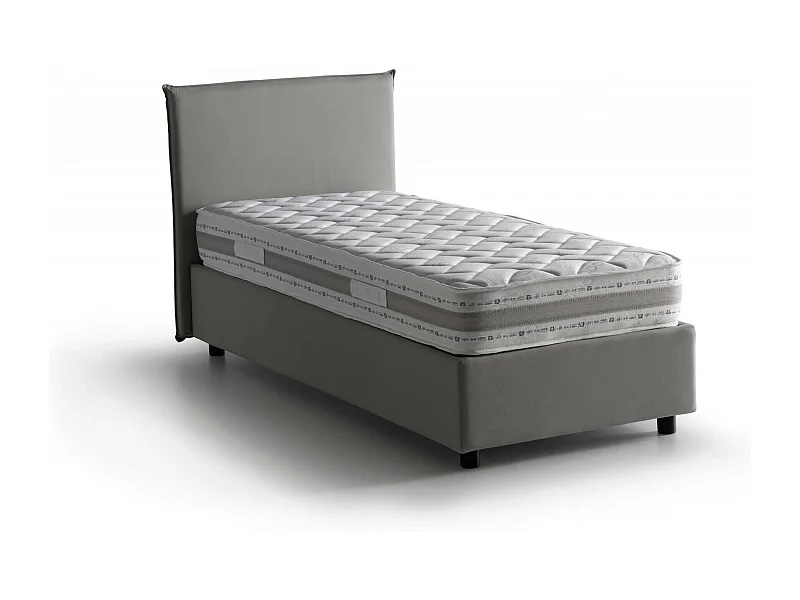 Cama de solteiro Daugell, Cama de armazenamento com forro de tecido, 100% Fabricado na Itália, Abertura lateral, com colchão 80x190 cm incluído, Cinza
