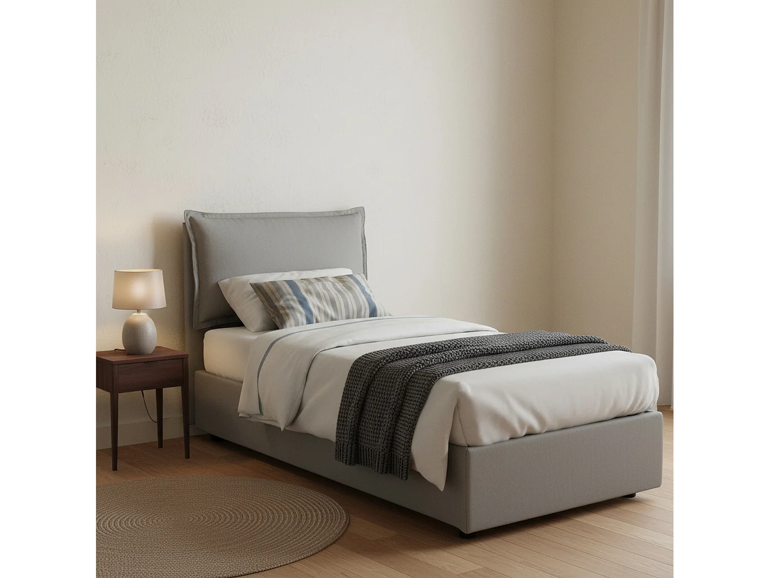 Lit simple Ddimari, Lit coffre avec revêtement en tissu, 100% Made in Italy, Ouverture frontale, adapté pour matelas 80x200 cm, Gris