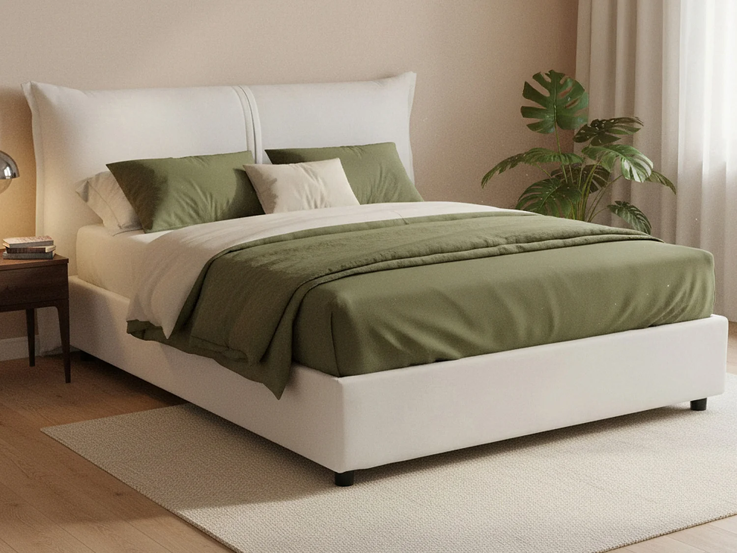 Cama matrimonial Dbiasc, Cama contenedor con revestimiento de tela, 100% Made in Italy, Apertura frontal, con colchón de Cm 160x200 incluido, Blanco