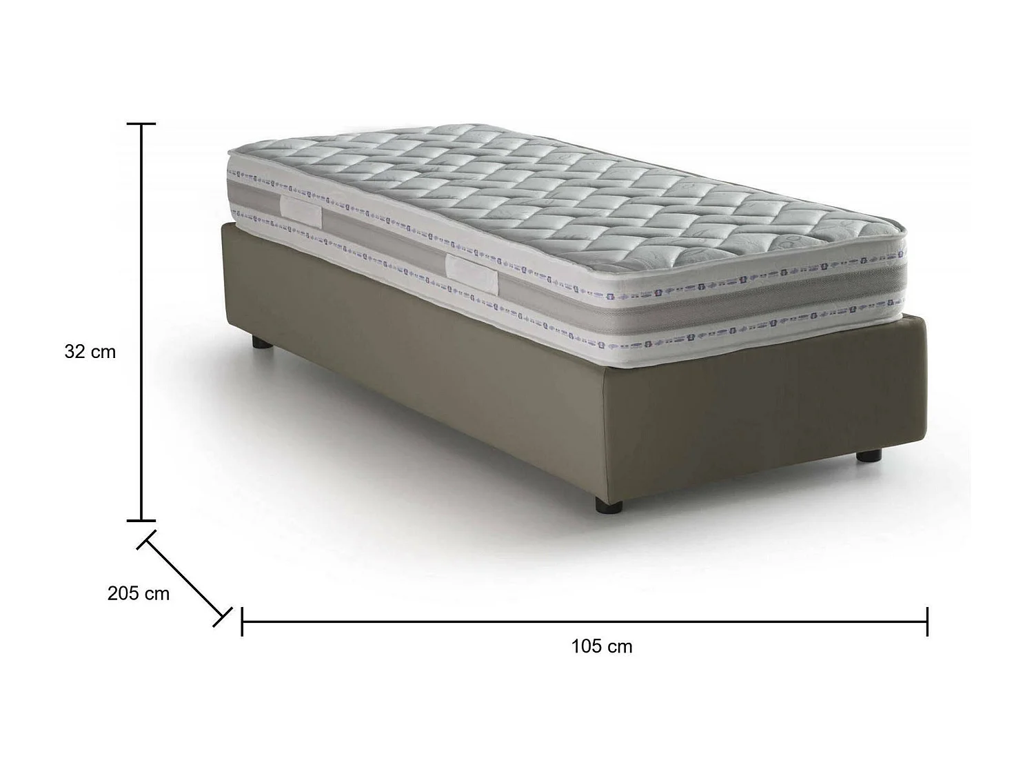 Lit simple Dabad, Lit coffre avec revêtement en éco-cuir, 100% Made in Italy, Ouverture frontale, avec matelas 90x190 cm inclus, Taupe