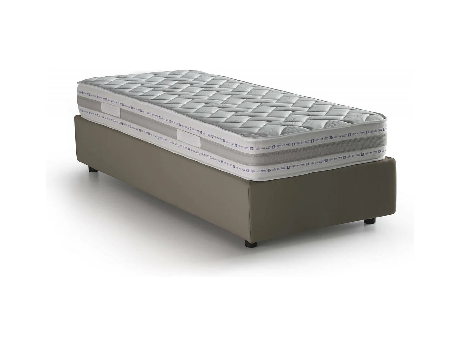 Lit simple Dabad, Lit coffre avec revêtement en éco-cuir, 100% Made in Italy, Ouverture frontale, avec matelas 90x190 cm inclus, Taupe