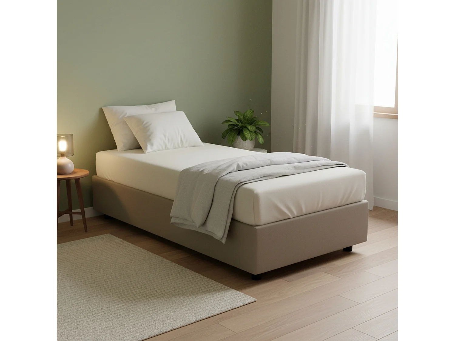 Lit simple Dabad, Lit coffre avec revêtement en éco-cuir, 100% Made in Italy, Ouverture frontale, avec matelas 90x190 cm inclus, Taupe