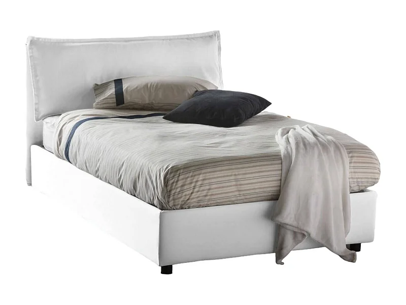 Dbegi tweepersoonsbed, Opbergbed met stoffen bekleding, 100% Made in Italy, Opening aan de voorkant, geschikt voor matras van 120x200 cm, Wit