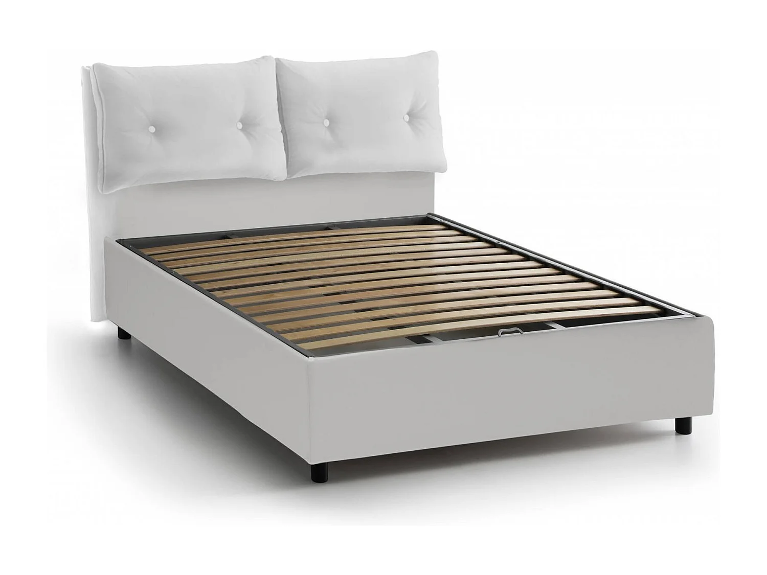 Dlanz tweepersoonsbed, opbergbed met eco-lederen bekleding, 100% Made in Italy, opening aan de voorzijde, geschikt voor matras 120x190 cm, wit