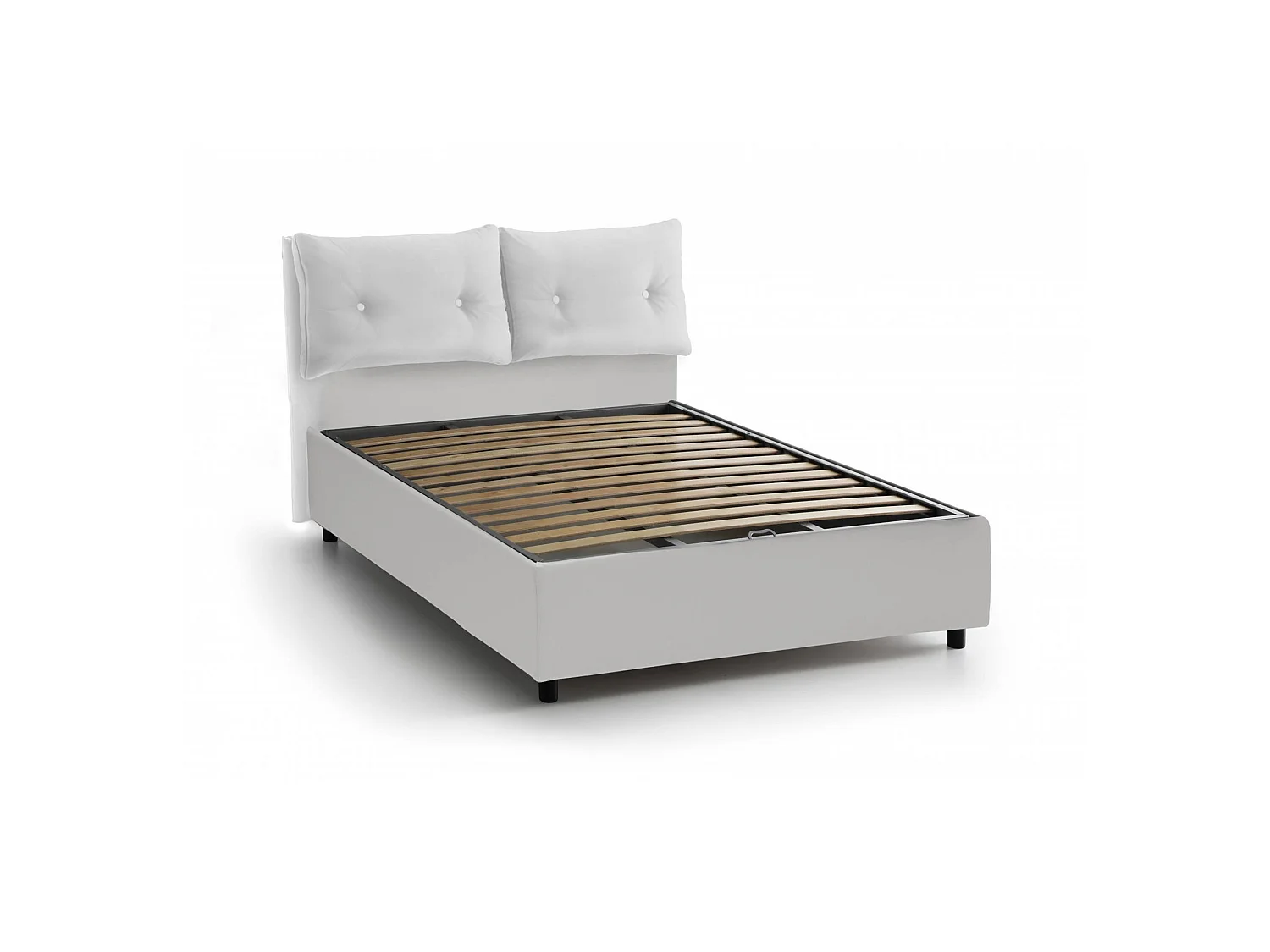 Dlanz tweepersoonsbed, opbergbed met eco-lederen bekleding, 100% Made in Italy, opening aan de voorzijde, geschikt voor matras 120x190 cm, wit