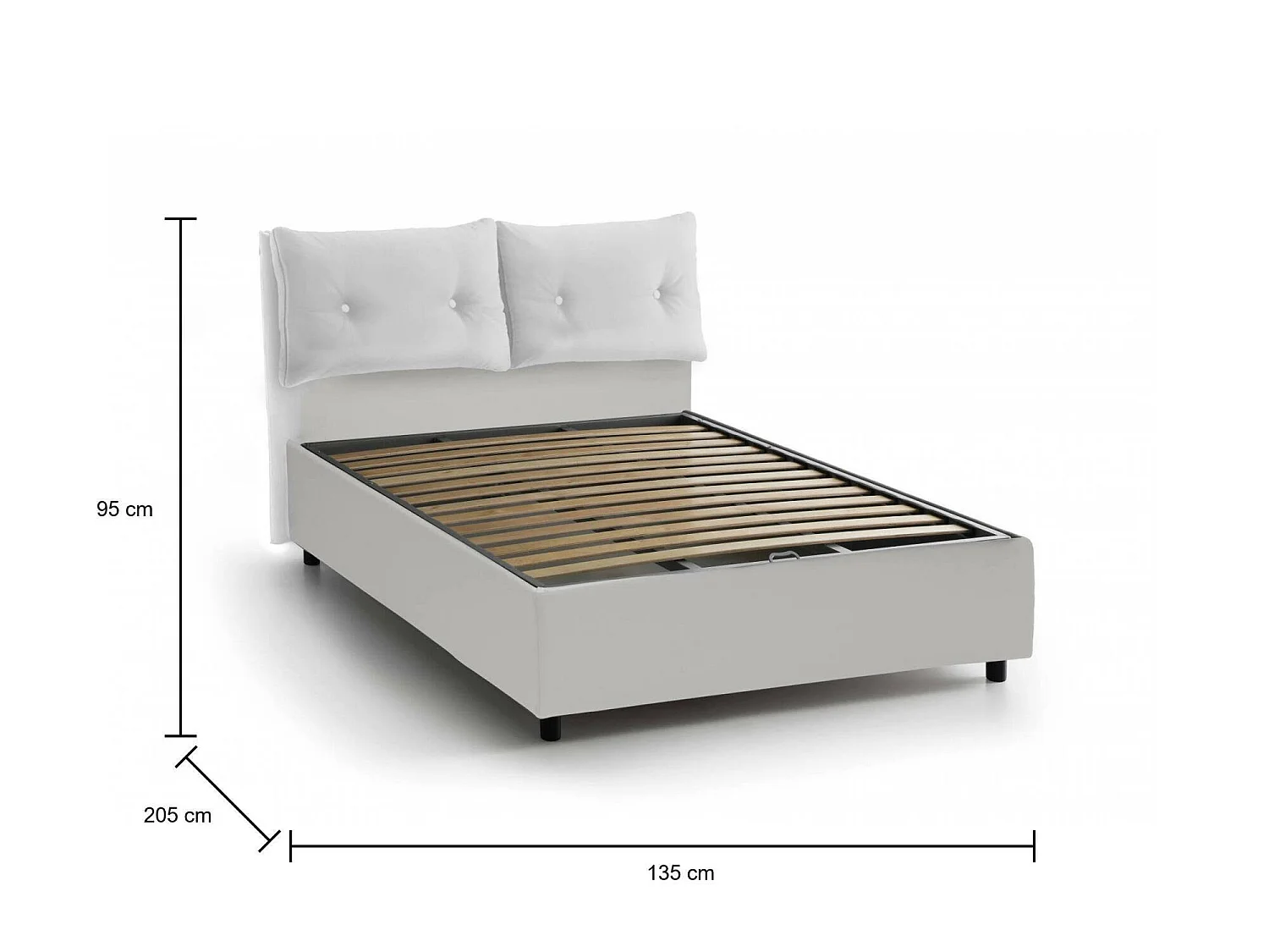 Dlanz tweepersoonsbed, opbergbed met eco-lederen bekleding, 100% Made in Italy, opening aan de voorzijde, geschikt voor matras 120x190 cm, wit