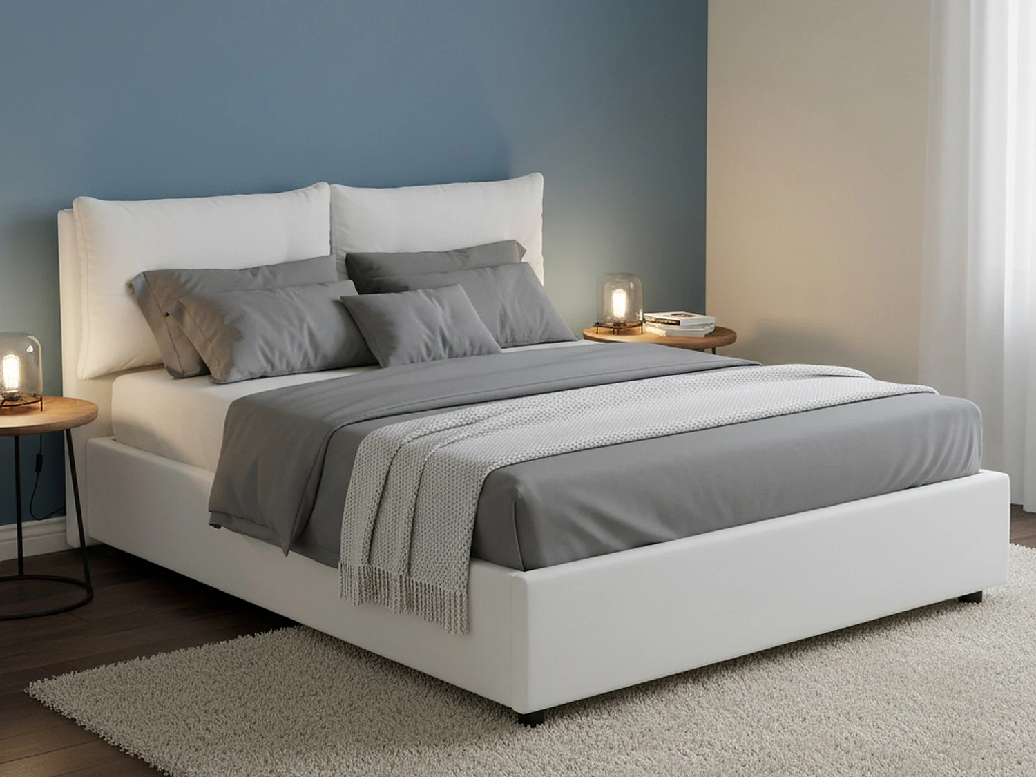 Dlanz tweepersoonsbed, opbergbed met eco-lederen bekleding, 100% Made in Italy, opening aan de voorzijde, geschikt voor matras 120x190 cm, wit