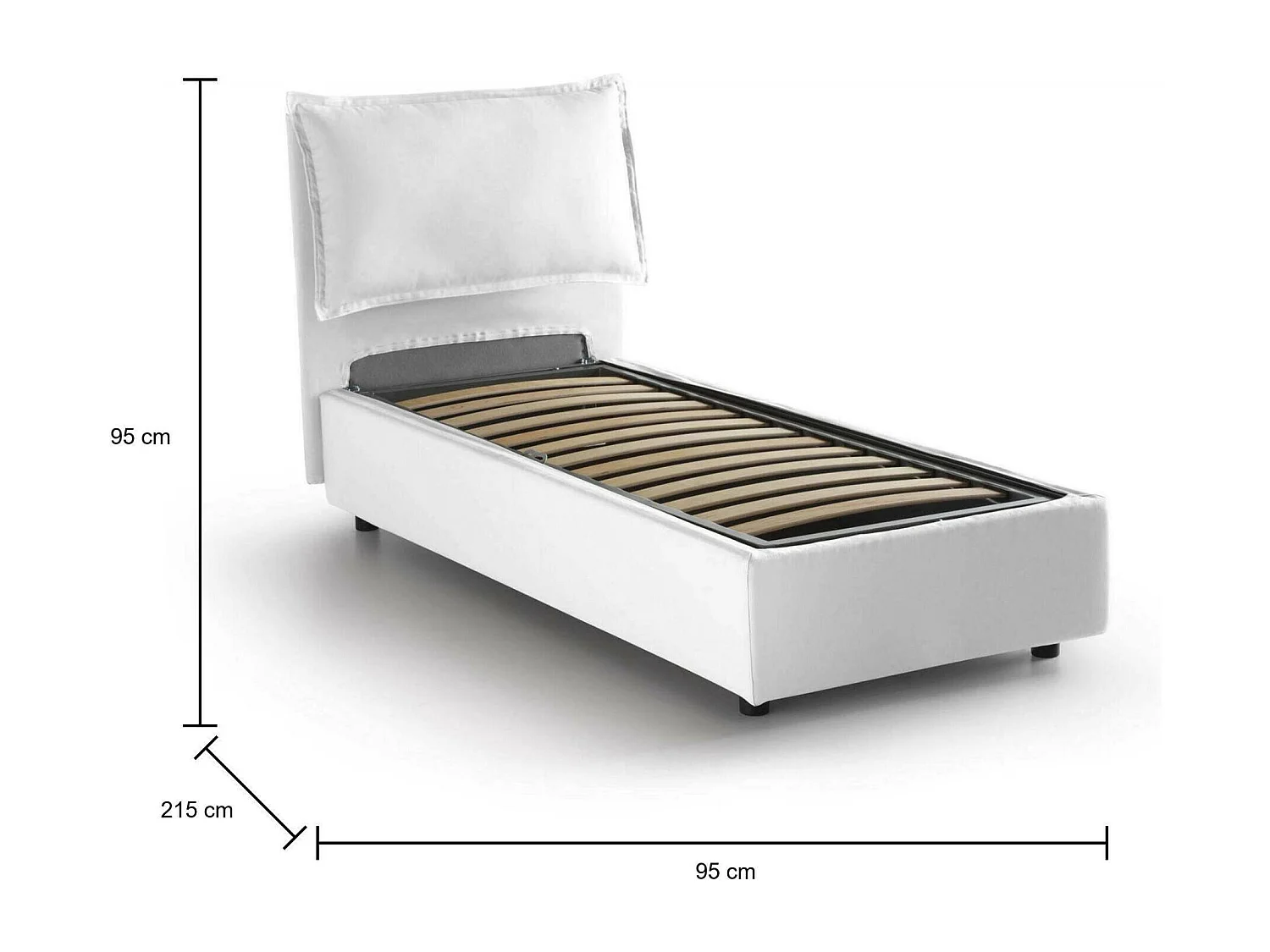 Lit simple Ddimari, Lit coffre avec revêtement en tissu, 100% Made in Italy, Ouverture frontale, adapté pour matelas 80x200 cm, Blanc