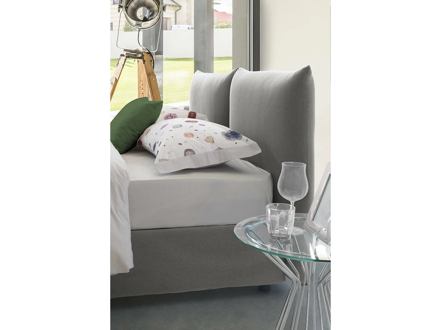 Lit double Ddestr, Lit coffre avec revêtement en tissu, 100% Made in Italy, Ouverture frontale, adapté pour matelas 160x200 cm, Gris