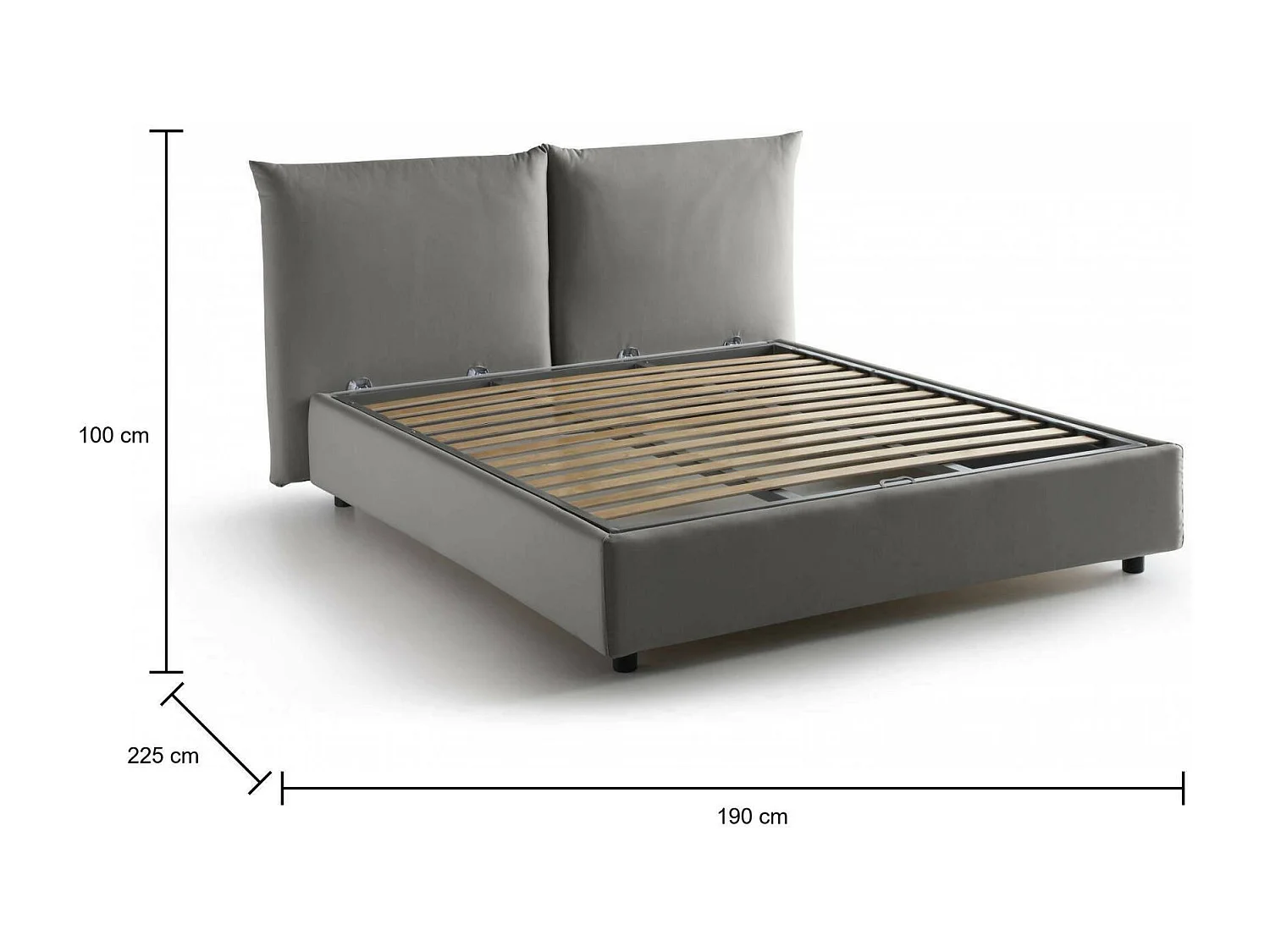 Cama de casal Ddestr, Cama de armazenamento com forro de tecido, 100% Fabricado na Itália, Abertura frontal, adequada para colchão de 160x200 cm, Cinza