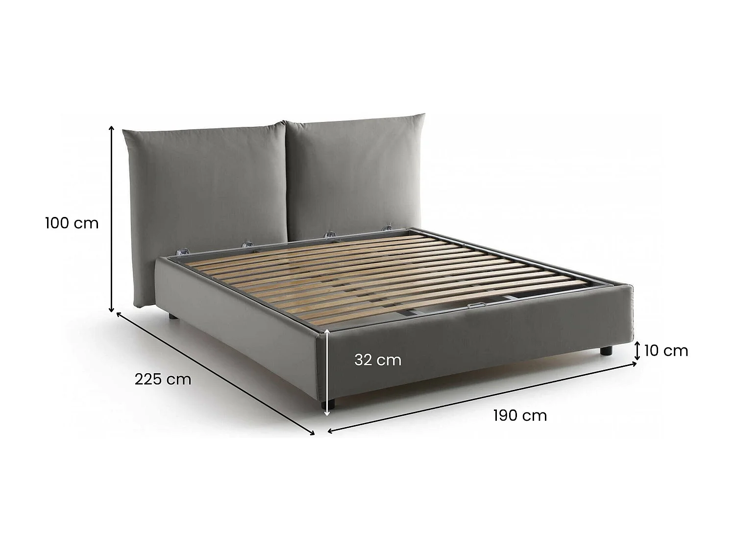 Lit double Ddestr, Lit coffre avec revêtement en tissu, 100% Made in Italy, Ouverture frontale, adapté pour matelas 160x200 cm, Gris