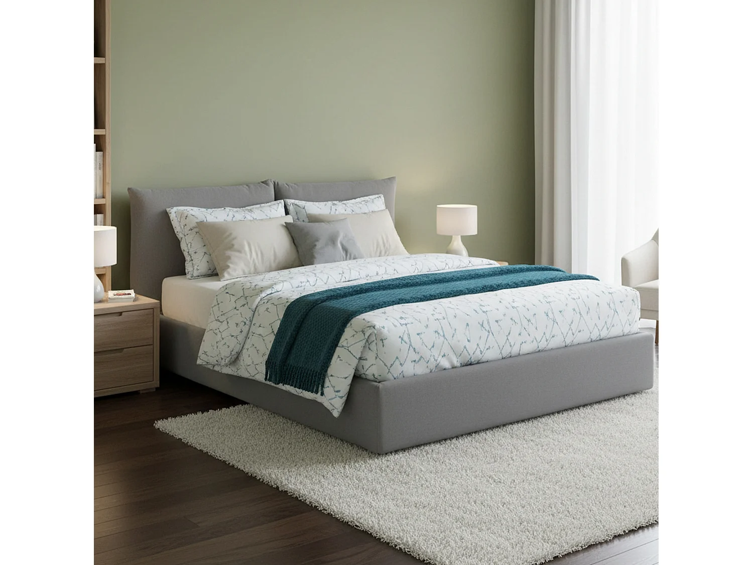Lit double Ddestr, Lit coffre avec revêtement en tissu, 100% Made in Italy, Ouverture frontale, adapté pour matelas 160x200 cm, Gris