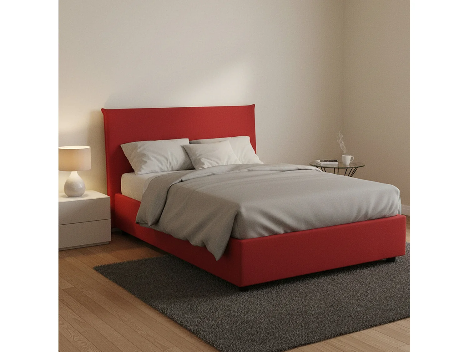 Lit double Dpalear, Lit coffre avec revêtement en tissu, 100% Made in Italy, Ouverture frontale, avec matelas 120x200 cm inclus, Rouge