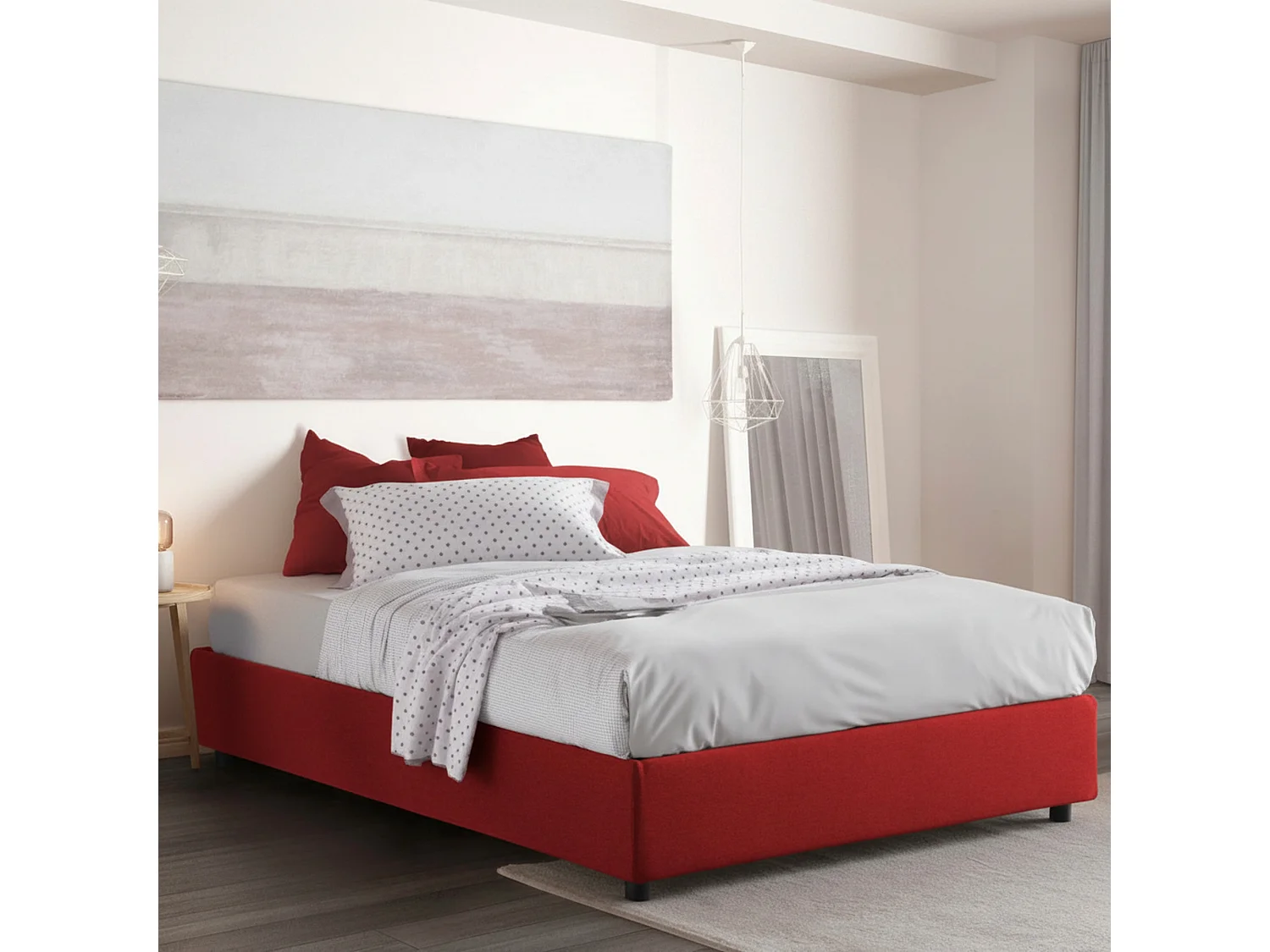 Lit double Dgraus, Lit coffre avec revêtement en tissu, 100% Made in Italy, Ouverture frontale, adapté pour matelas 160x200 cm, Rouge