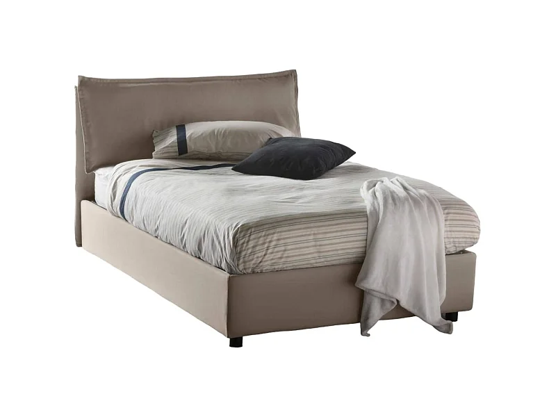 Cama de plaza y media Dbegi, Cama contenedor con revestimiento de tela, 100% Made in Italy, Apertura frontal, adecuado para colchón 120x200 cm, Tórtola