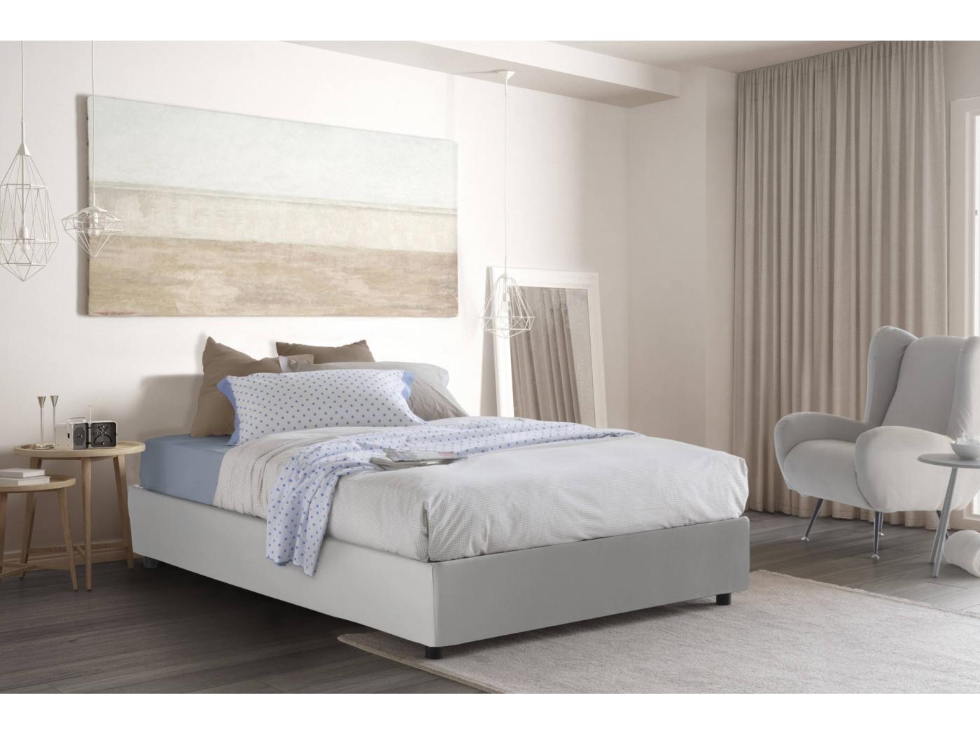 Letto piazza e mezza Daceros, Letto contenitore con rivestimento in  ecopelle, 100% Made in Italy, Apertura frontale, con materasso Cm 120x200  incluso, Bianco