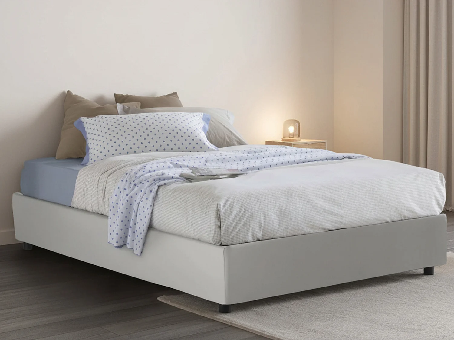 Dguiebr tweepersoonsbed, opbergbed met eco-lederen bekleding, 100% Made in Italy, opening aan de voorkant, geschikt voor matras van 120x200 cm, wit