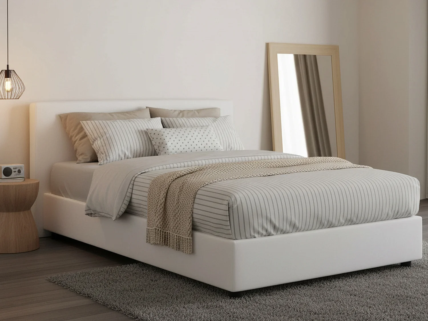 Lit double Ddibar, Lit coffre avec revêtement en tissu, 100% Made in Italy, Ouverture latérale, avec matelas 120x190 cm inclus, Blanc