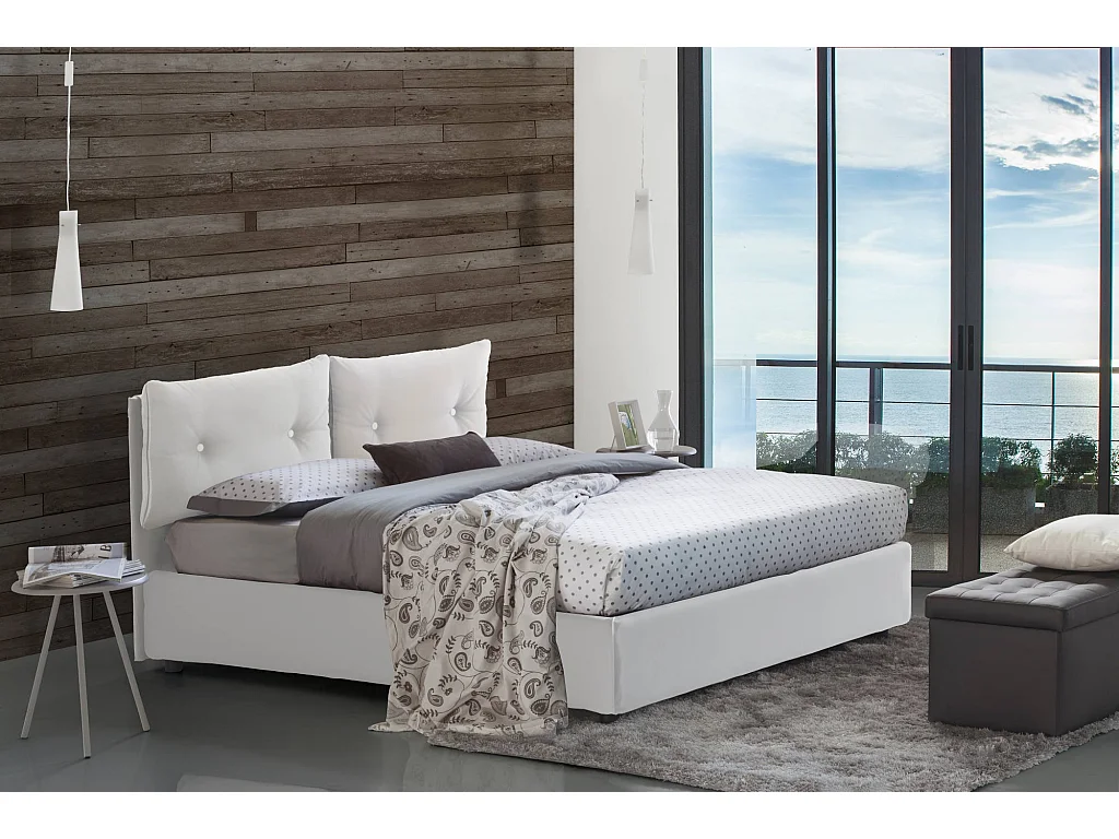 Lit simple Dbalb, Lit coffre avec revêtement en éco-cuir, 100% Made in Italy, Ouverture frontale, avec matelas 80x190 cm inclus, Blanc