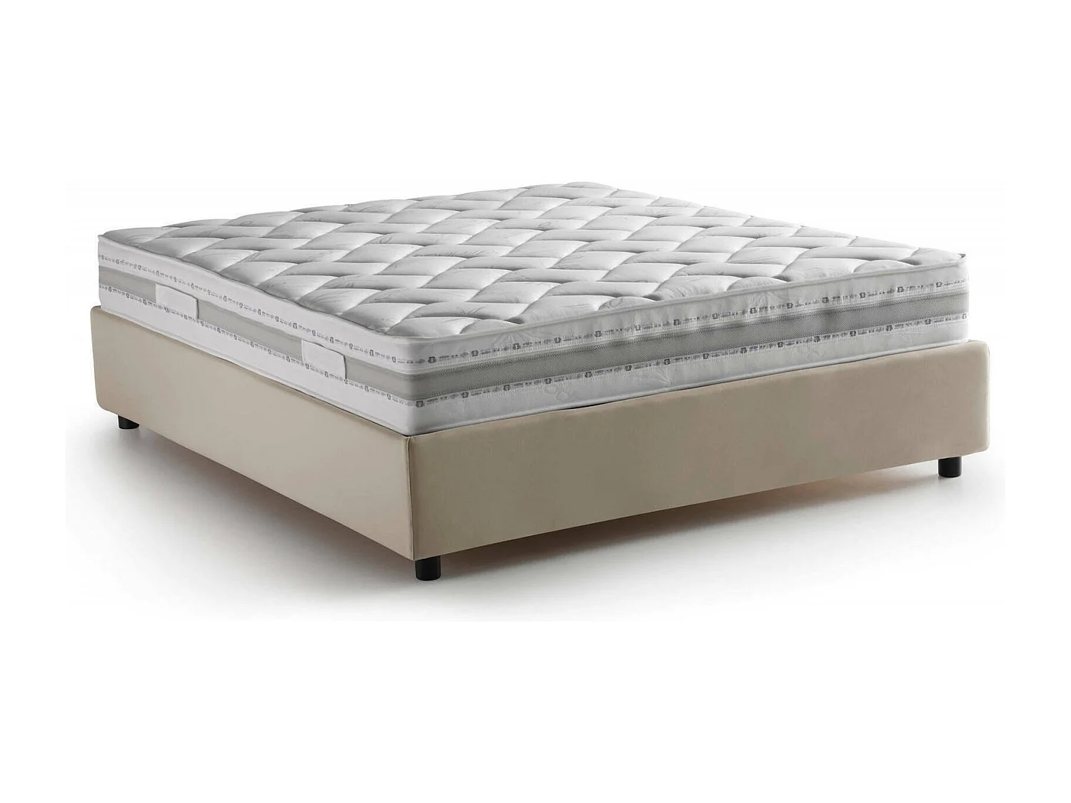 Lit double Daajj, Lit coffre avec revêtement en tissu, 100% Made in Italy, Ouverture frontale, avec matelas 140x190 cm inclus, Beige