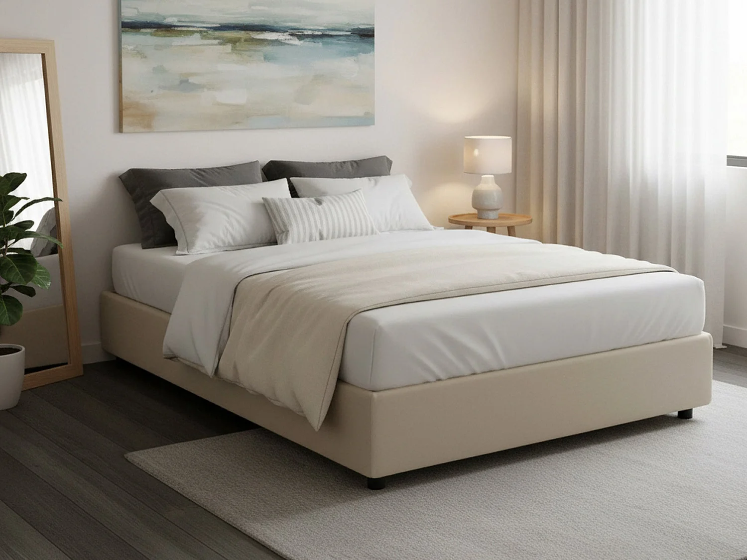 Daajj tweepersoonsbed, Opbergbed met stoffen bekleding, 100% Made in Italy, Opening aan de voorkant, inclusief matras 140x190 cm, Beige