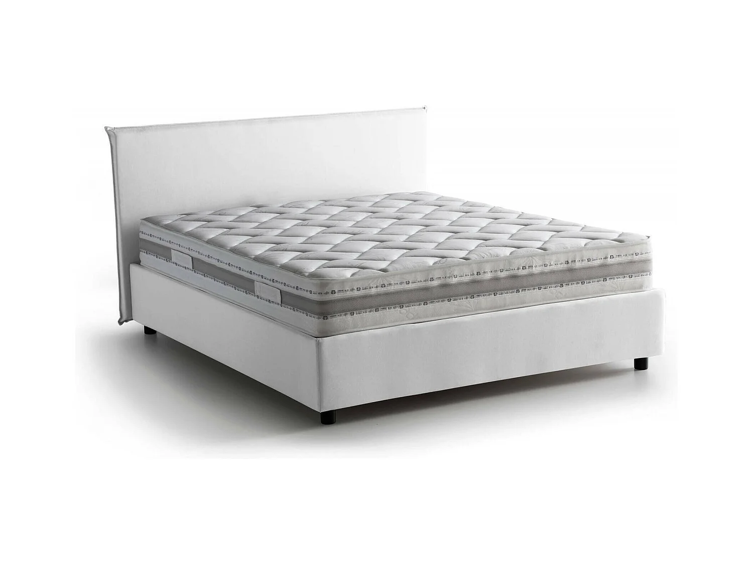 Lit double Dallegr, Lit coffre avec revêtement en tissu, 100% Made in Italy, Ouverture frontale, avec matelas 140x200 cm inclus, Blanc