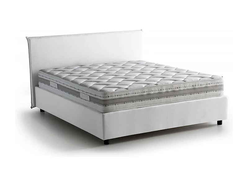 Doppelbett Dallegr, Containerbett mit Stoffbespannung, 100% Made in Italy, Frontöffnung, mit Matratze Cm 140x200 enthalten, WeiÃŸ