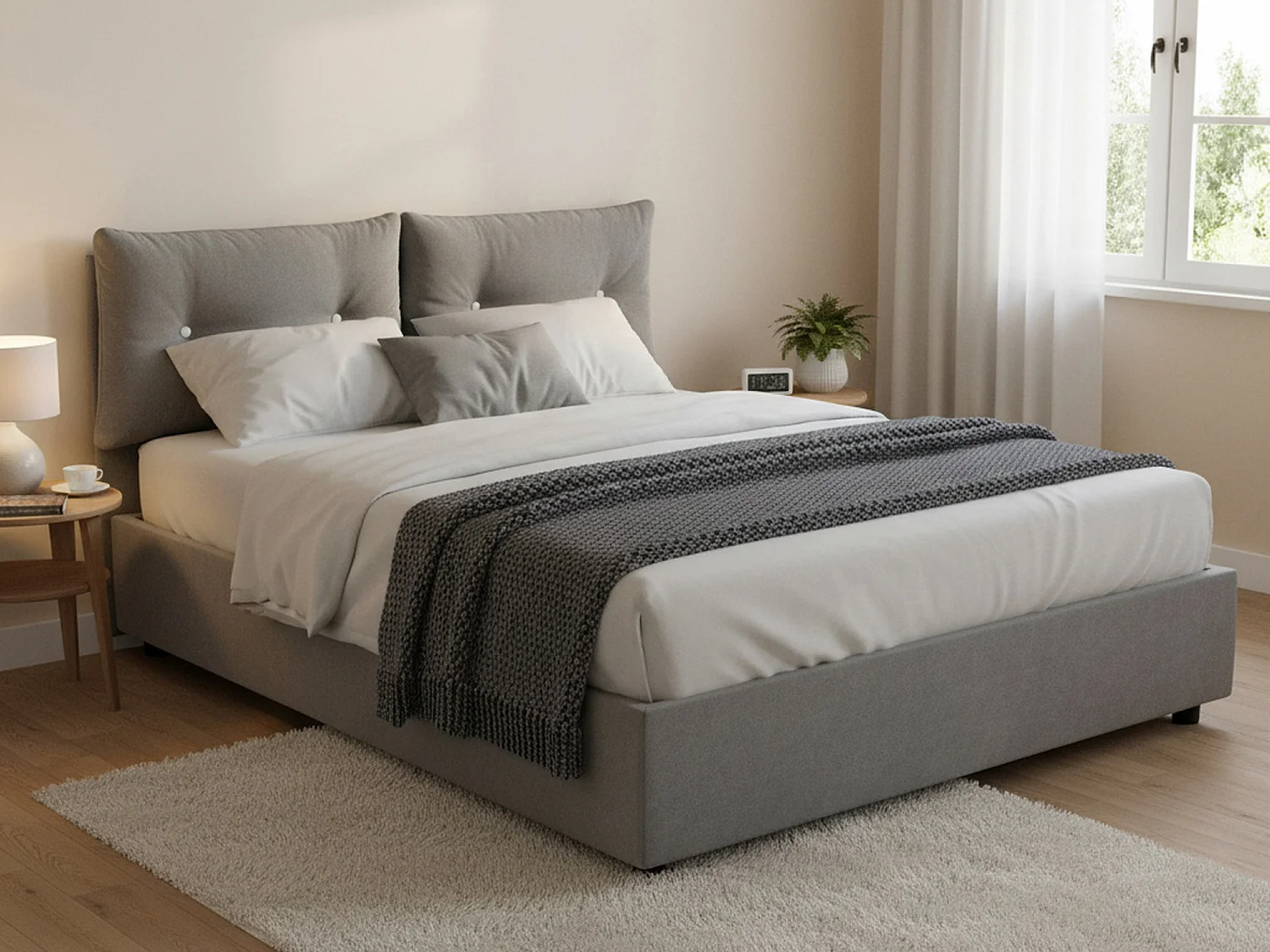 Lit double Dcit, Lit coffre avec revêtement en tissu, 100% Made in Italy, Ouverture frontale, adapté pour matelas 160x190 cm, Gris