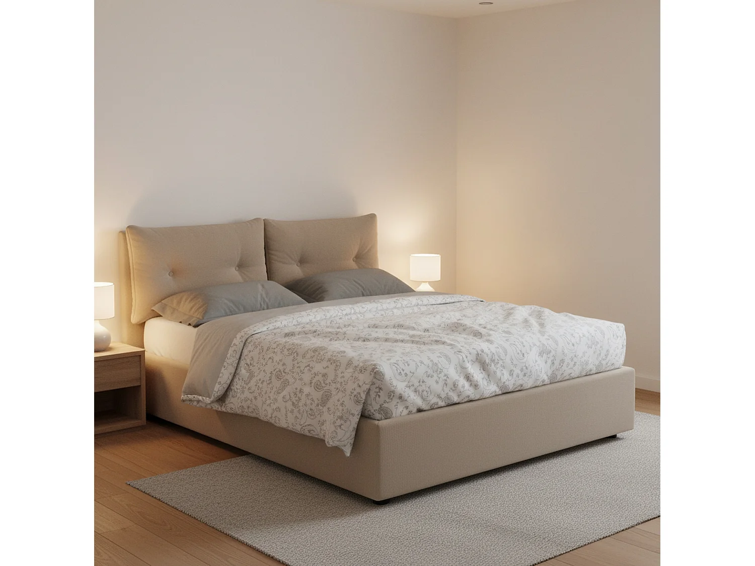 Lit double Dcolomb, Lit coffre avec revêtement en éco-cuir, 100% Made in Italy, Ouverture frontale, avec matelas 120x190 cm inclus, Taupe