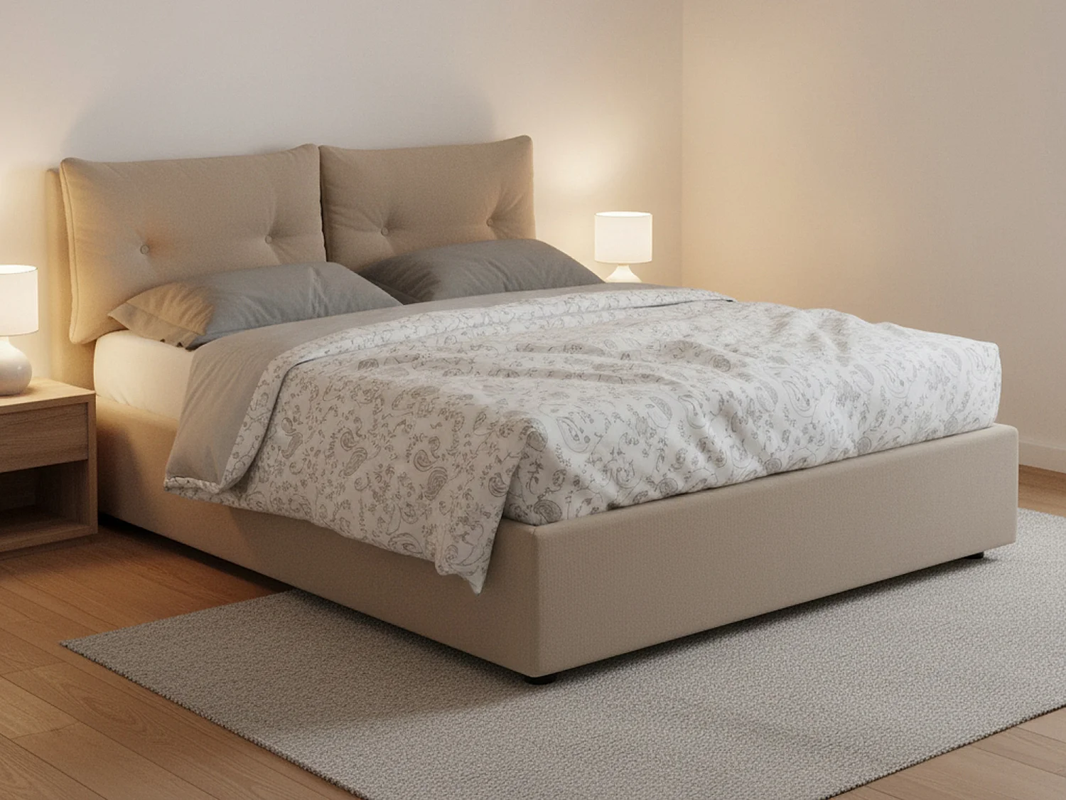 Lit double Dcolomb, Lit coffre avec revêtement en éco-cuir, 100% Made in Italy, Ouverture frontale, avec matelas 120x190 cm inclus, Taupe