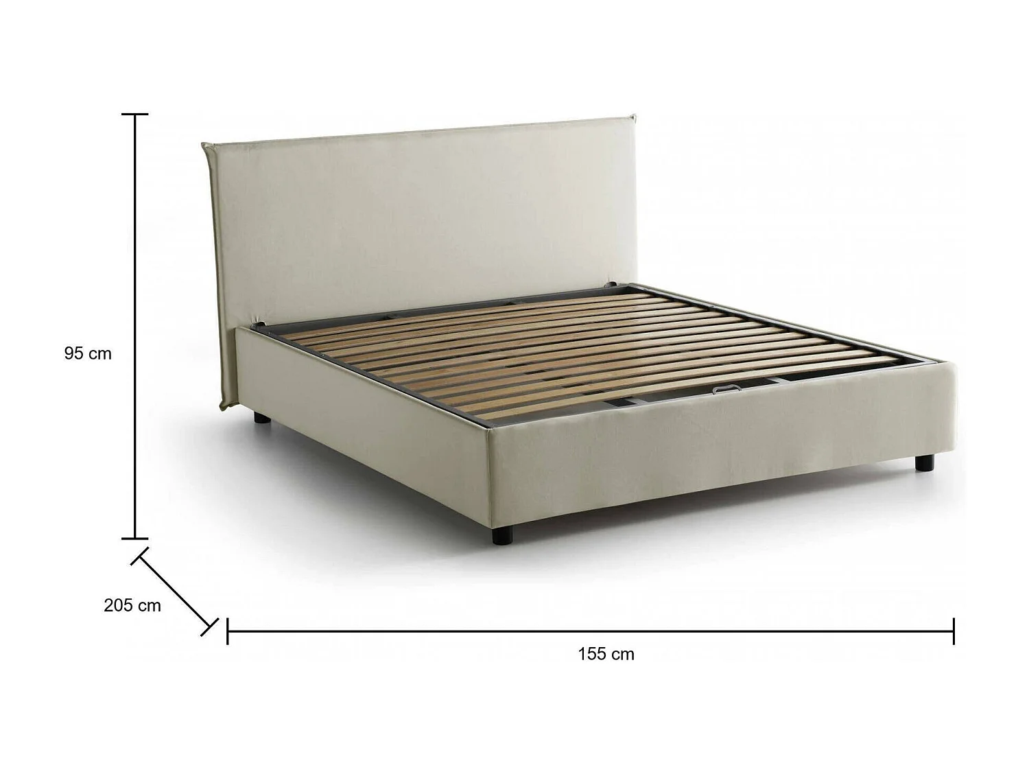 Lit double Dadorn, Lit coffre avec revêtement en tissu, 100% Made in Italy, Ouverture frontale, adapté pour matelas 140x190 cm, Beige