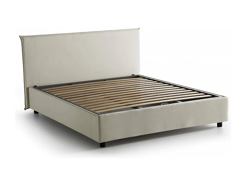 Dador tweepersoonsbed, Opbergbed met stoffen bekleding, 100% Made in Italy, Opening aan de voorkant, geschikt voor matras 140x190 cm, Beige