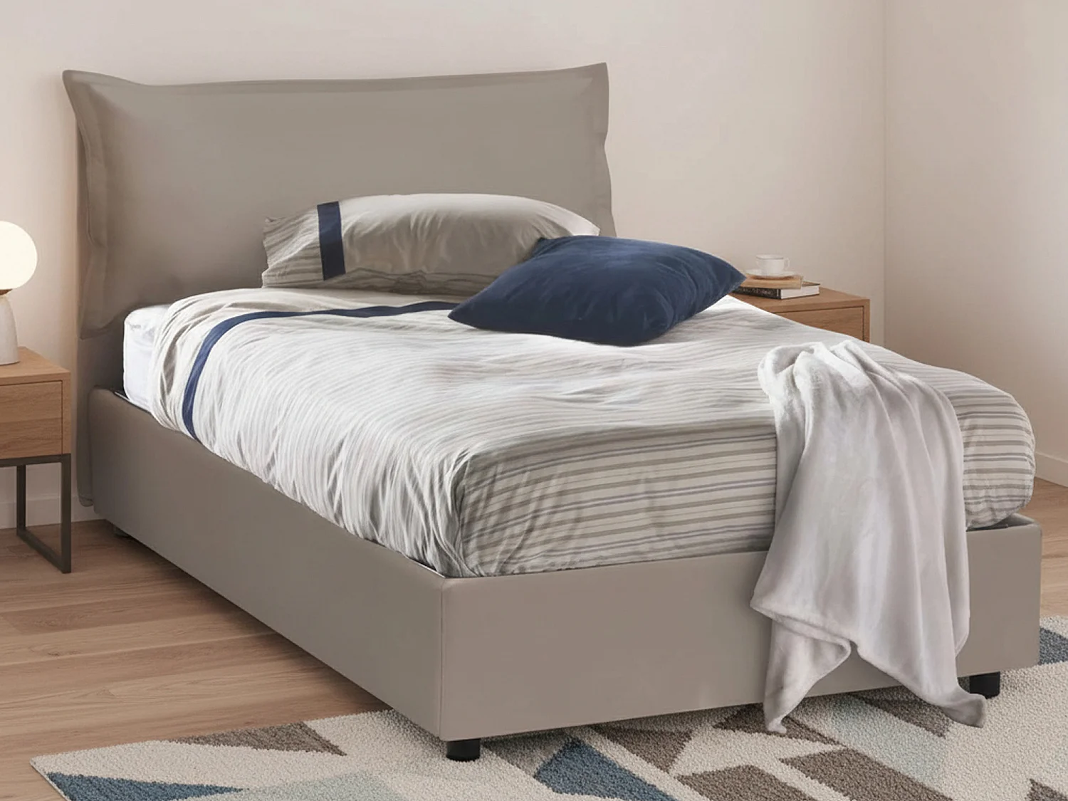Lit double Dlemin, lit coffre avec revêtement en éco-cuir, 100% Made in Italy, ouverture frontale, adapté pour matelas 120x200 cm, gris tourterelle