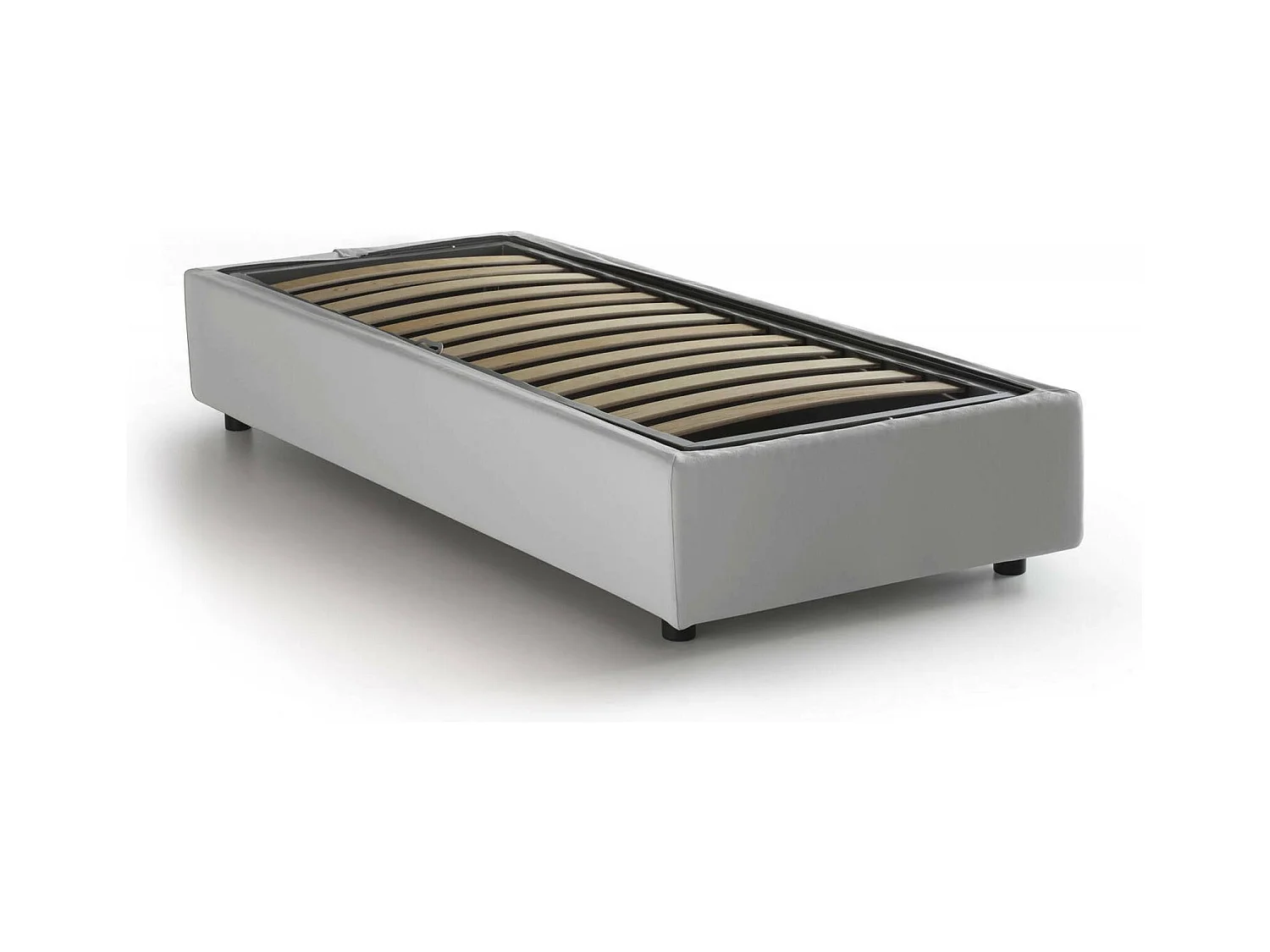 Lit simple Dmecozz, Lit coffre avec revêtement en éco-cuir, 100% Made in Italy, Ouverture frontale, adapté pour matelas 90x190 cm, Blanc