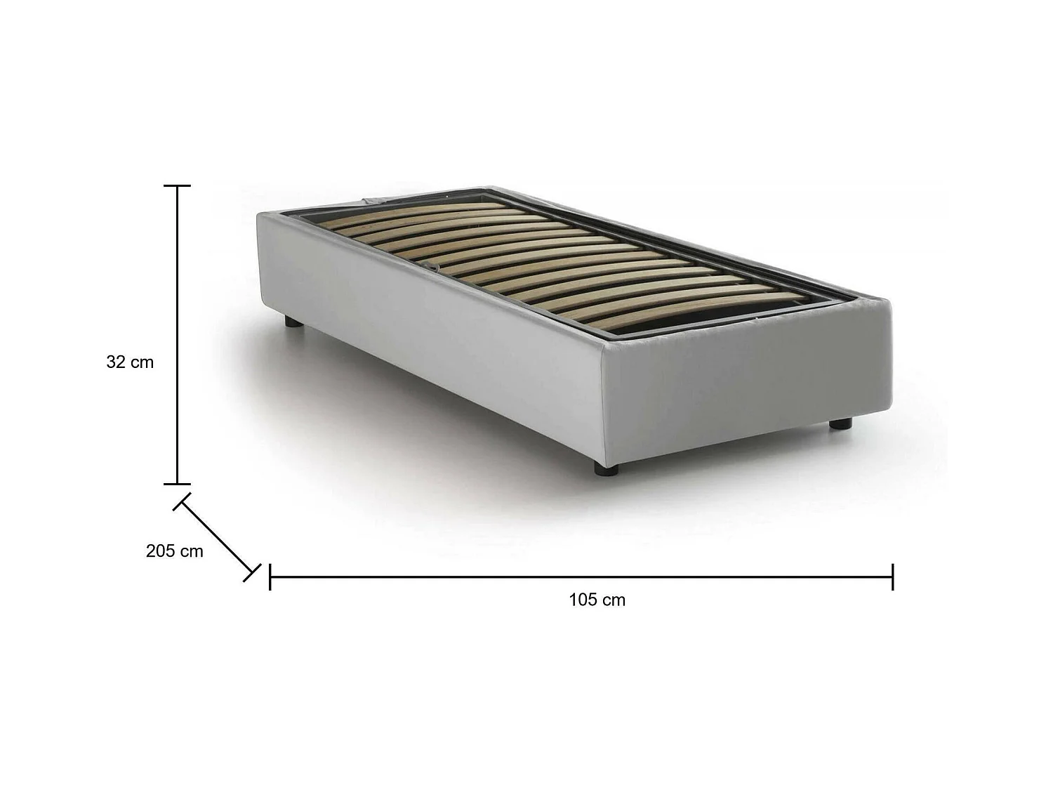Einzelbett Dmecozz, Containerbett mit Kunstlederbezug, 100% Made in Italy, Frontöffnung, passend für Matratze Cm 90x190, Weiß