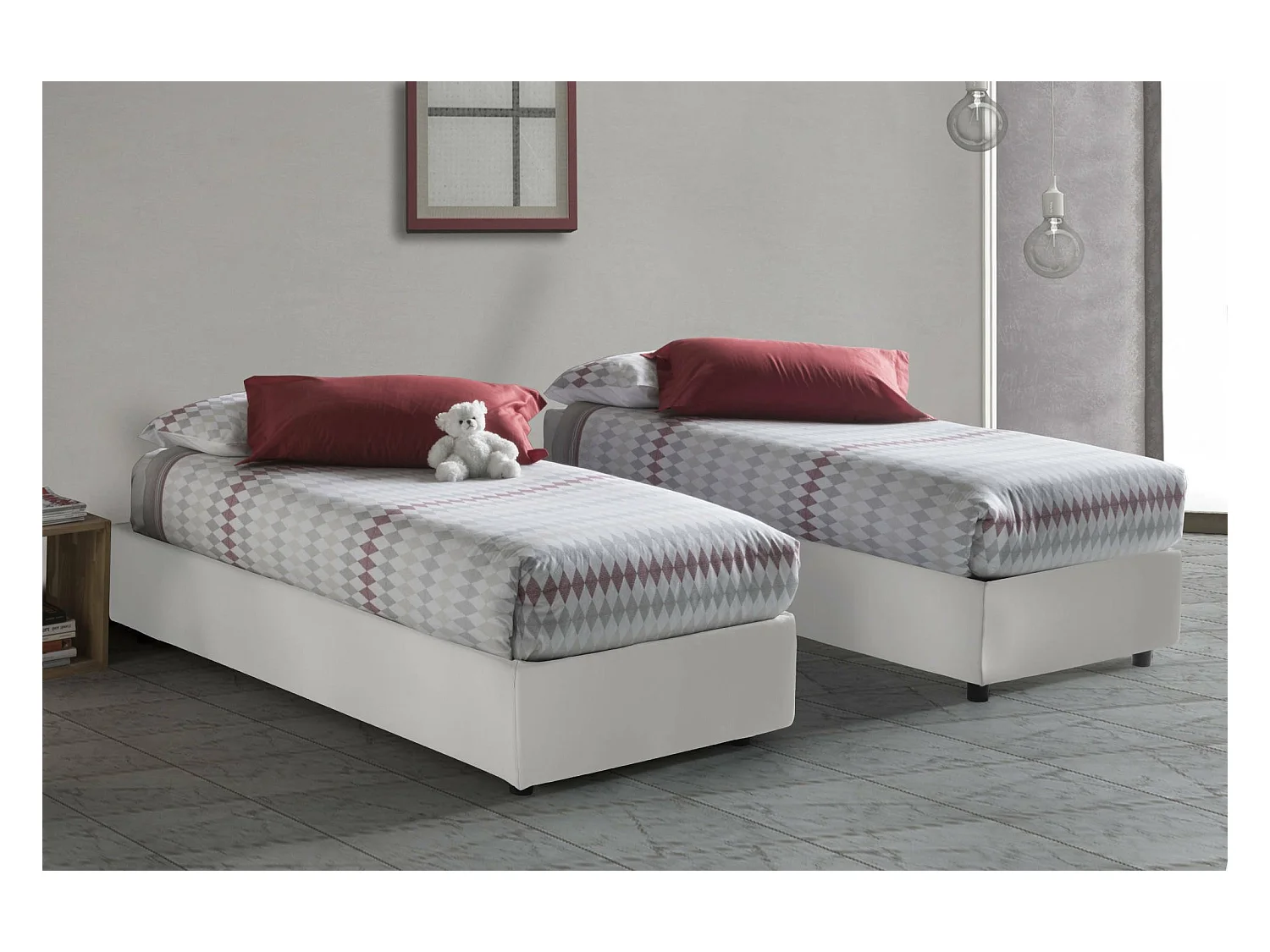 Einzelbett Dmecozz, Containerbett mit Kunstlederbezug, 100% Made in Italy, Frontöffnung, passend für Matratze Cm 90x190, Weiß