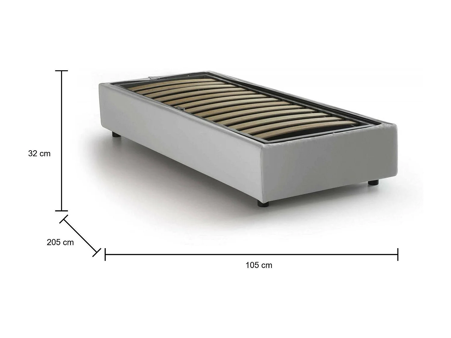 Lit simple Dmecozz, Lit coffre avec revêtement en éco-cuir, 100% Made in Italy, Ouverture frontale, adapté pour matelas 90x190 cm, Blanc
