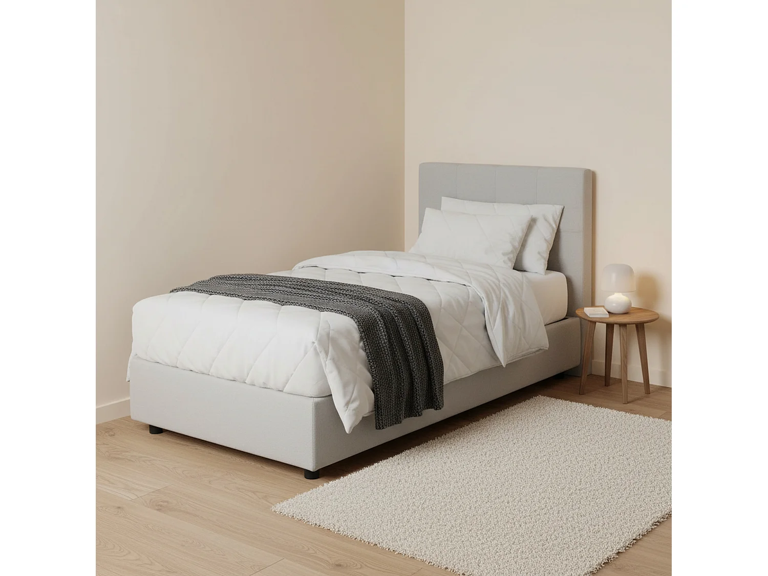 Einzelbett Dmecozz, Containerbett mit Kunstlederbezug, 100% Made in Italy, Frontöffnung, passend für Matratze Cm 90x190, WeiÃŸ