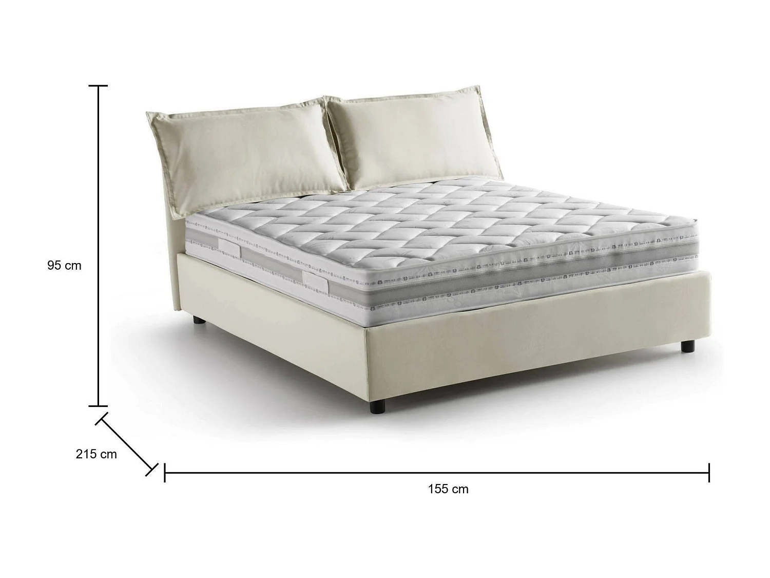 Dmircol tweepersoonsbed, Opbergbed met stoffen bekleding, 100% Made in Italy, Opening aan de voorzijde, inclusief matras van 140x200 cm, Beige